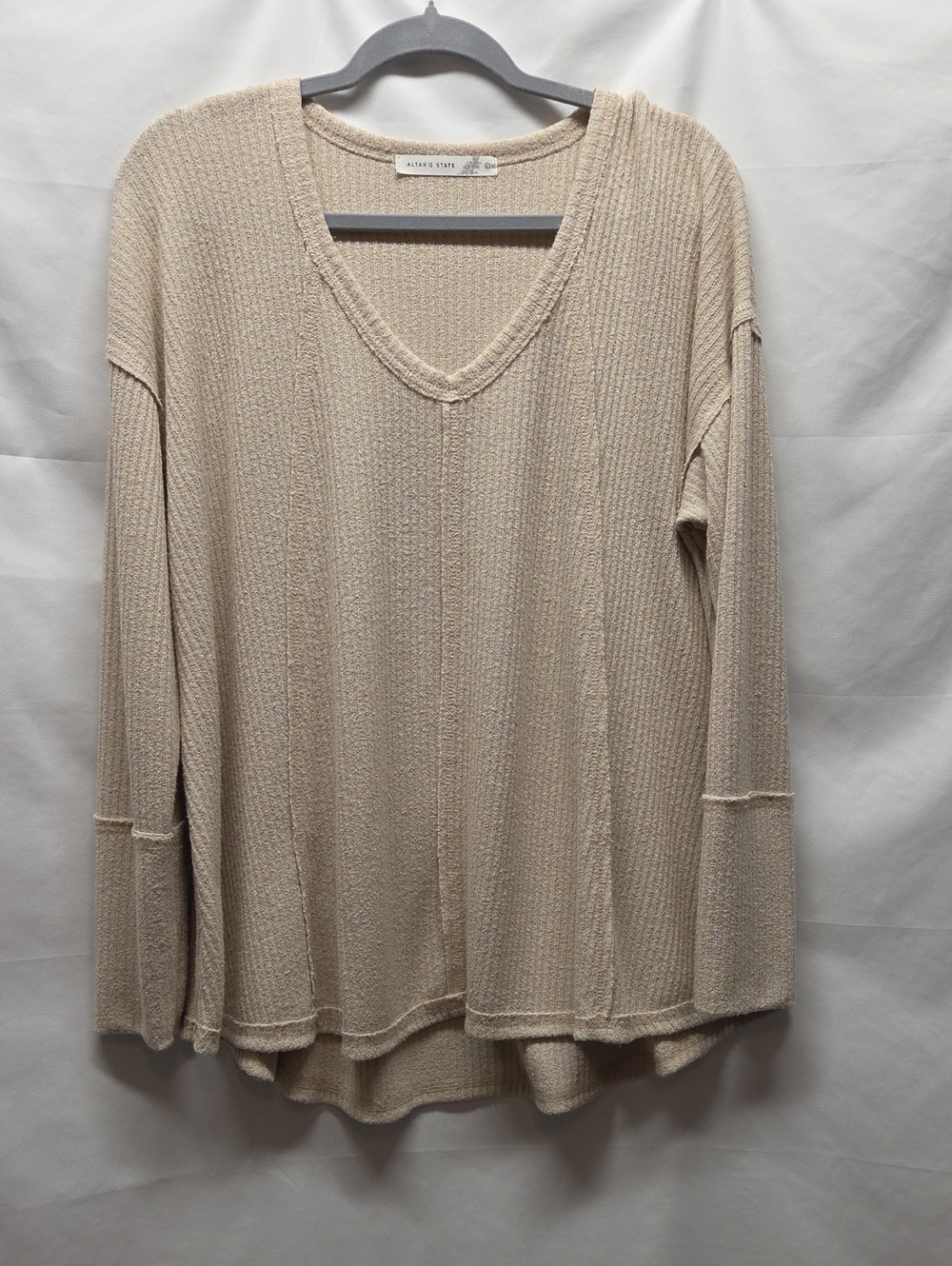 Altar'd State Cream Ribbed Knit Top Gauze Look Lagenlook Bohochic Granola Artsy